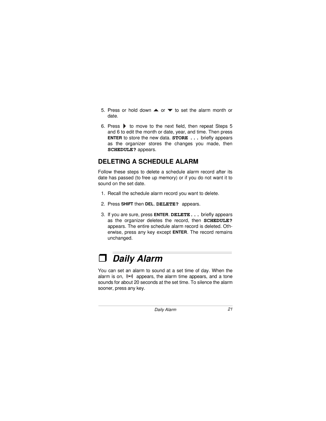 Radio Shack 96K owner manual Daily Alarm, Deleting a Schedule Alarm 