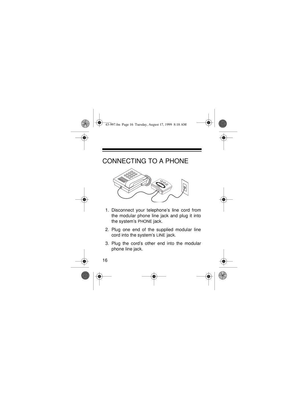 Radio Shack 997 owner manual Connecting to a Phone 