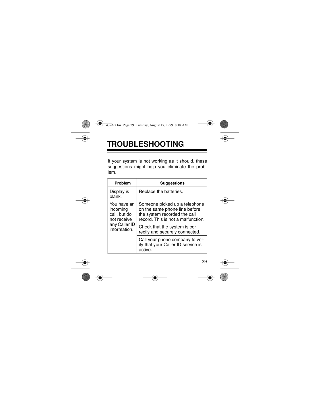 Radio Shack 997 owner manual Troubleshooting 