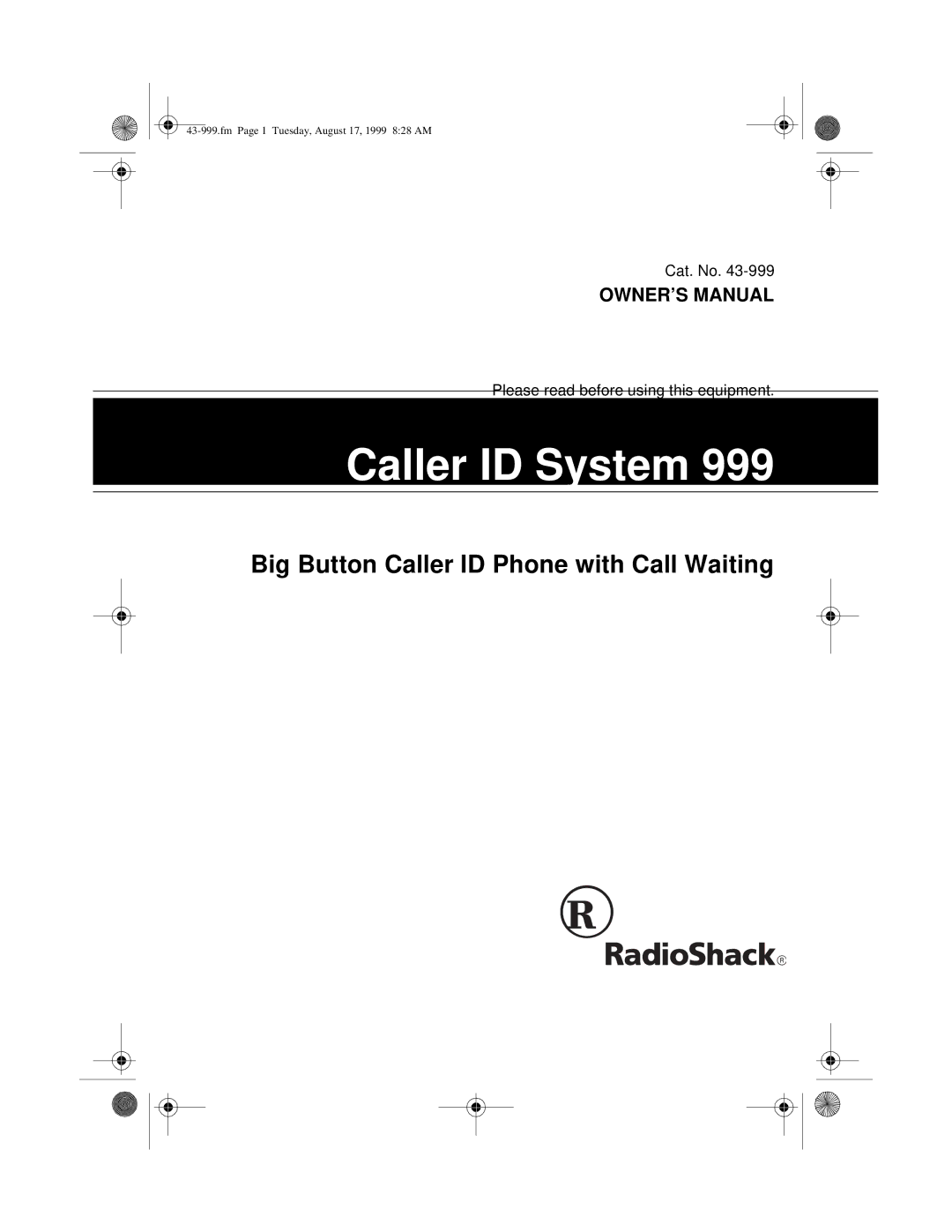 Radio Shack 999 owner manual Caller ID System 