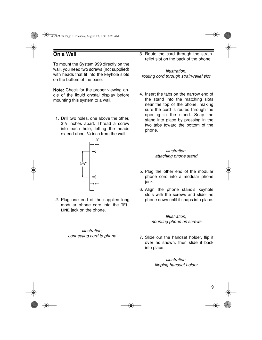 Radio Shack 999 owner manual On a Wall 