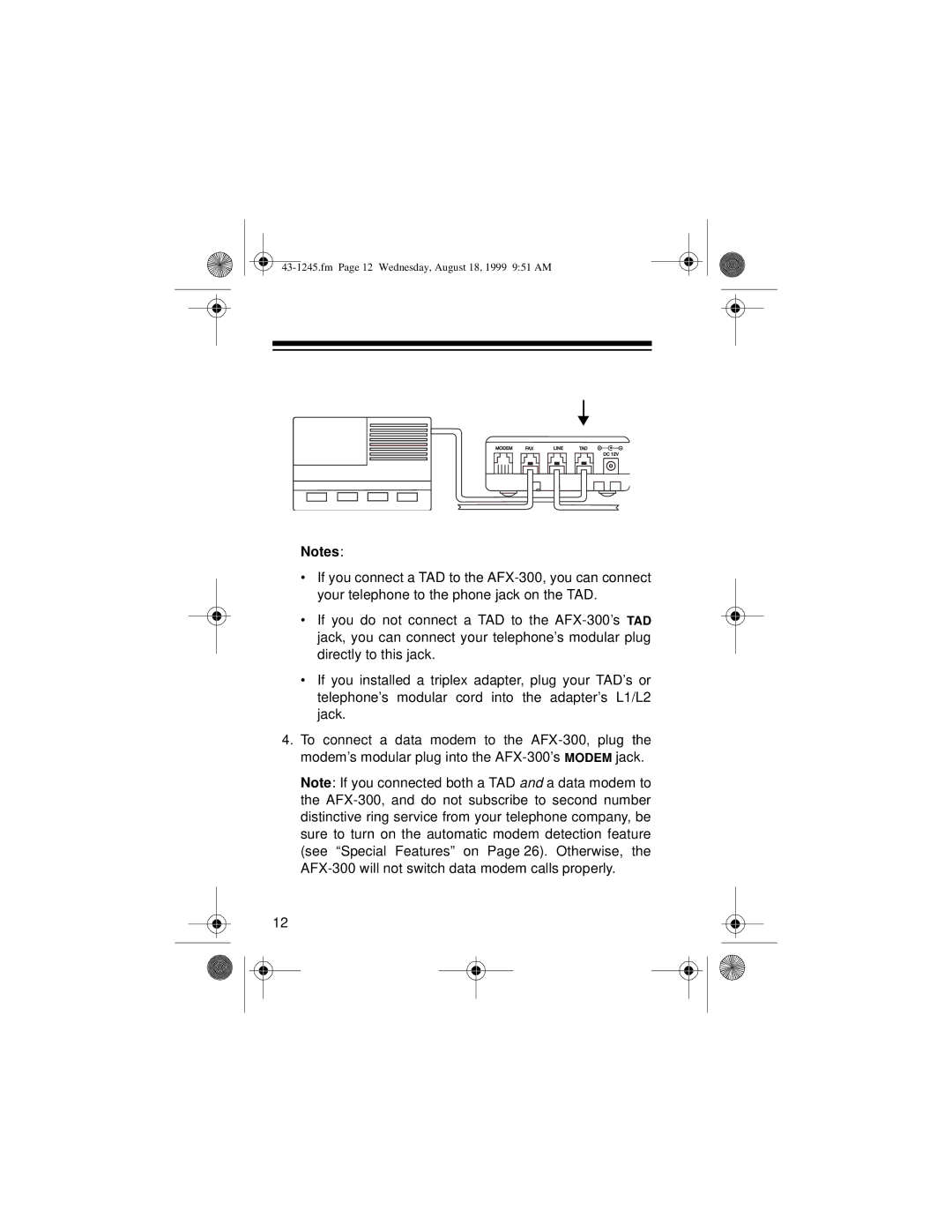 Radio Shack AFX-300 owner manual Fm Page 12 Wednesday, August 18, 1999 951 AM 