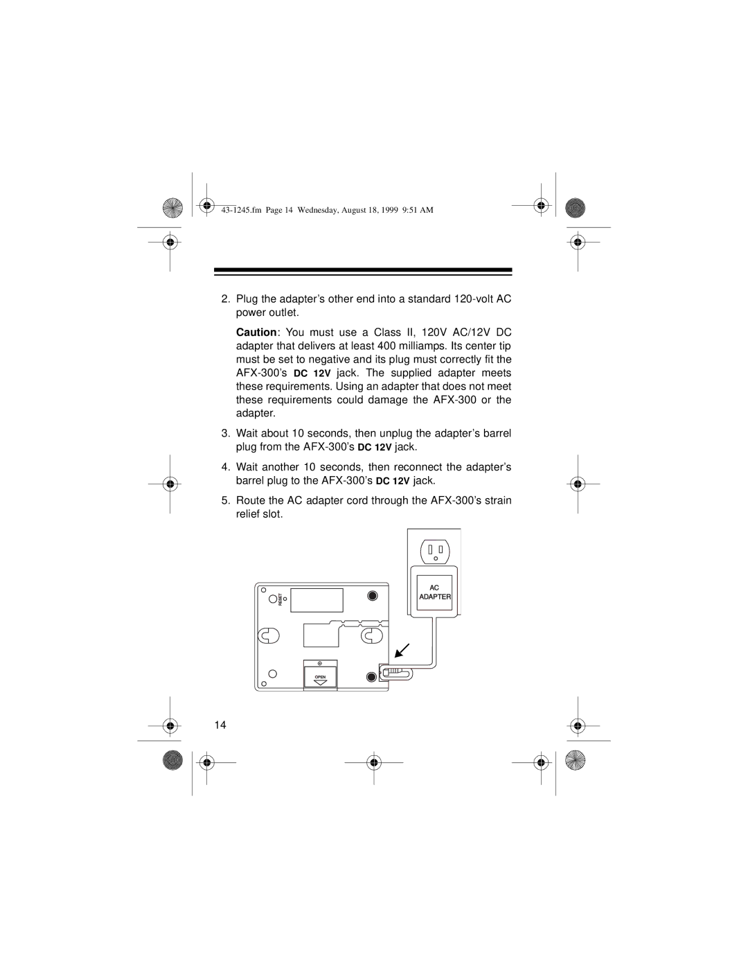 Radio Shack AFX-300 owner manual Fm Page 14 Wednesday, August 18, 1999 951 AM 