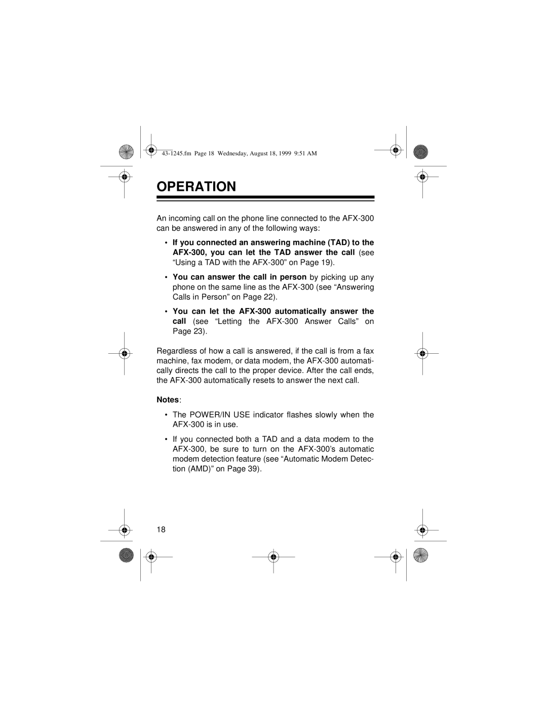 Radio Shack AFX-300 owner manual Operation 