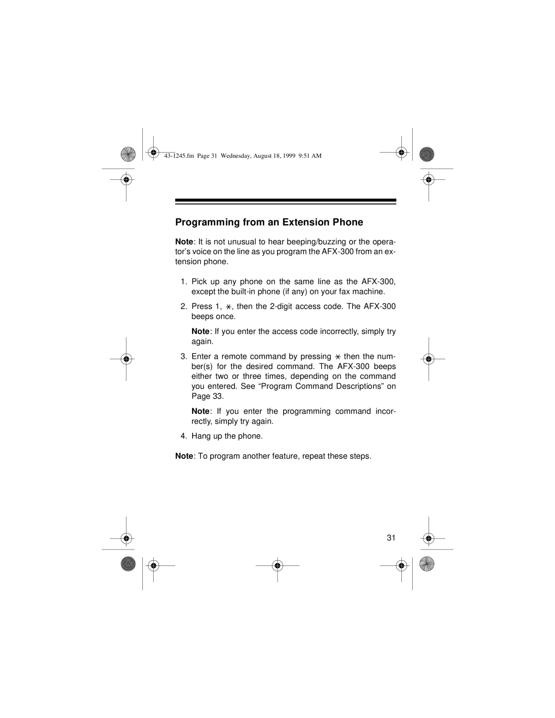 Radio Shack AFX-300 owner manual Fm Page 31 Wednesday, August 18, 1999 951 AM 