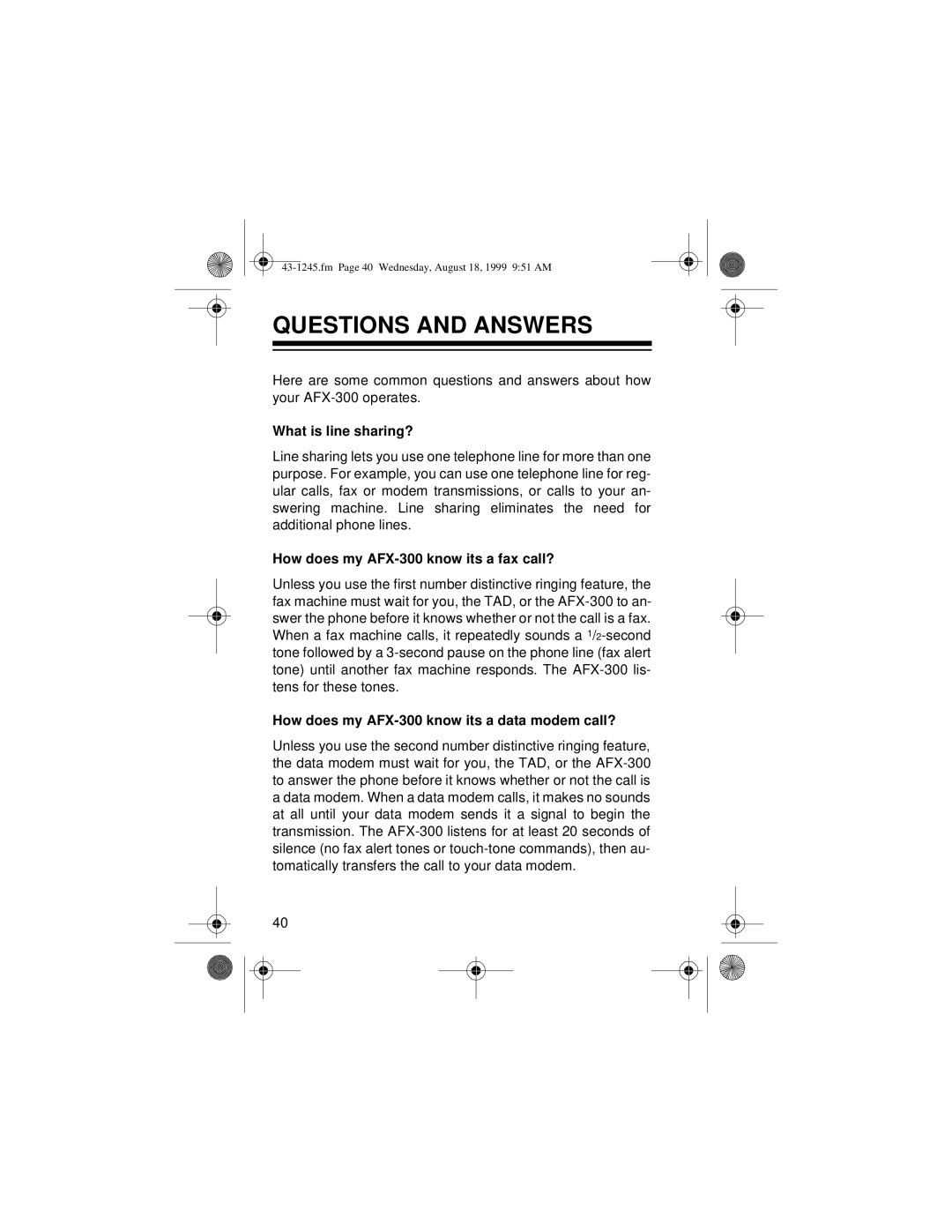 Radio Shack owner manual Questions and Answers, What is line sharing?, How does my AFX-300 know its a fax call? 