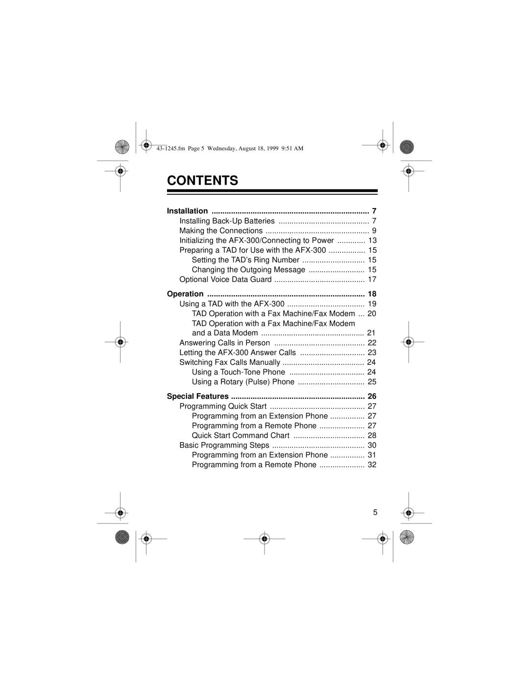 Radio Shack AFX-300 owner manual Contents 