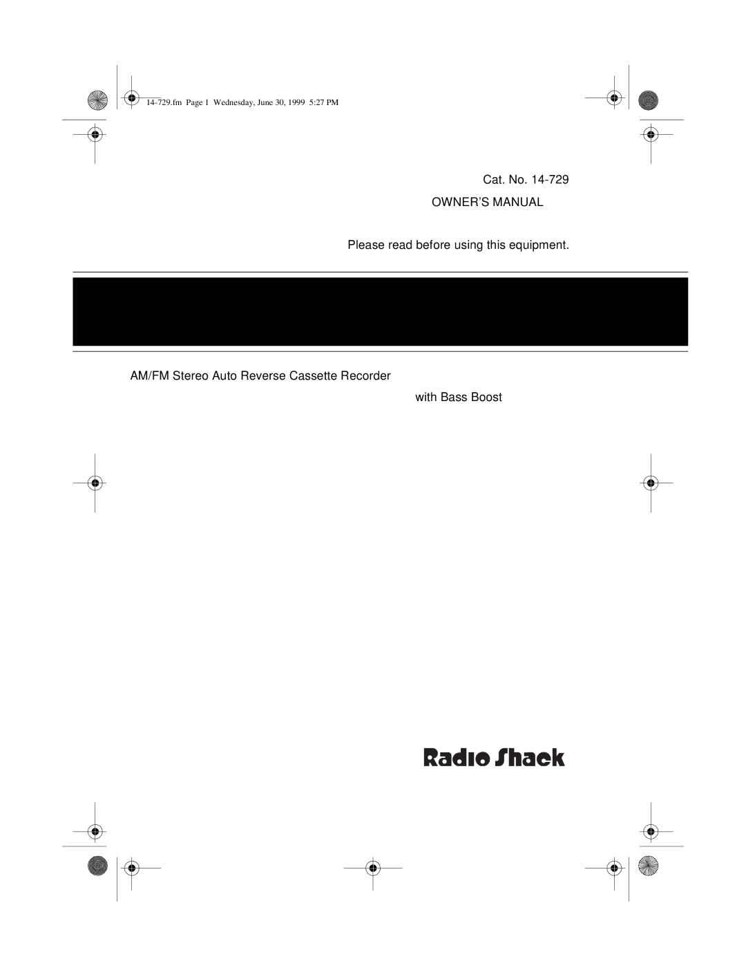 Radio Shack AM/FM Stereo Auto Reverse Cassette Recorder owner manual Fm Page 1 Wednesday, June 30, 1999 527 PM 