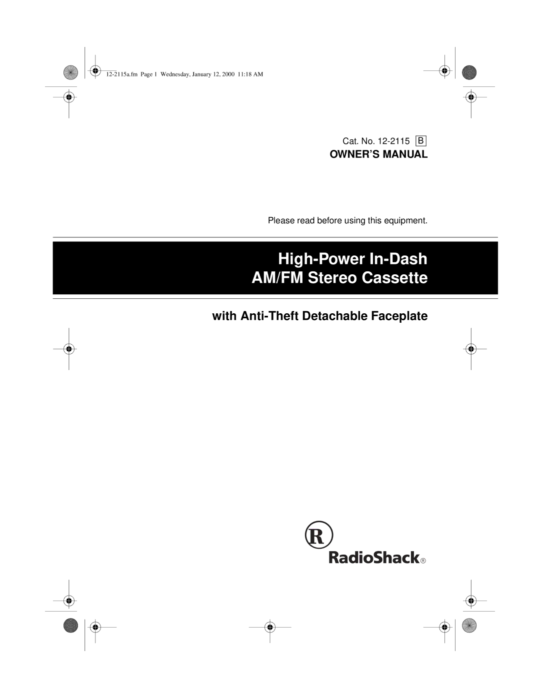 Radio Shack owner manual High-Power In-Dash AM/FM Stereo Cassette 