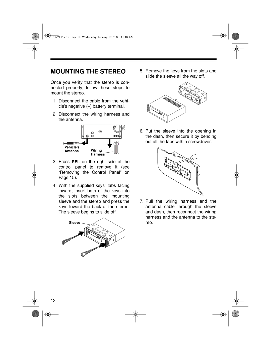 Radio Shack AM/FM Stereo Cassette owner manual Mounting the Stereo 