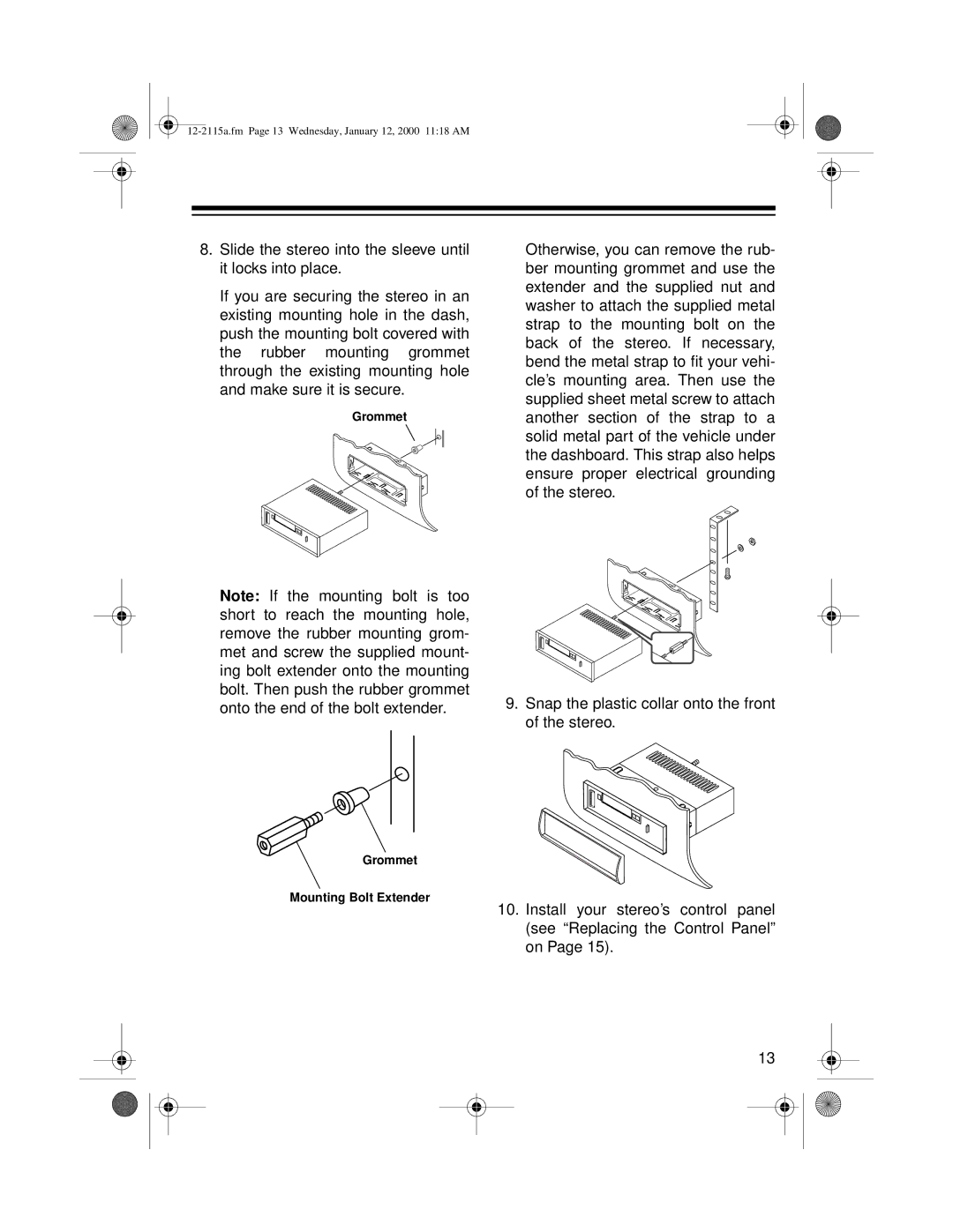 Radio Shack AM/FM Stereo Cassette owner manual Grommet 