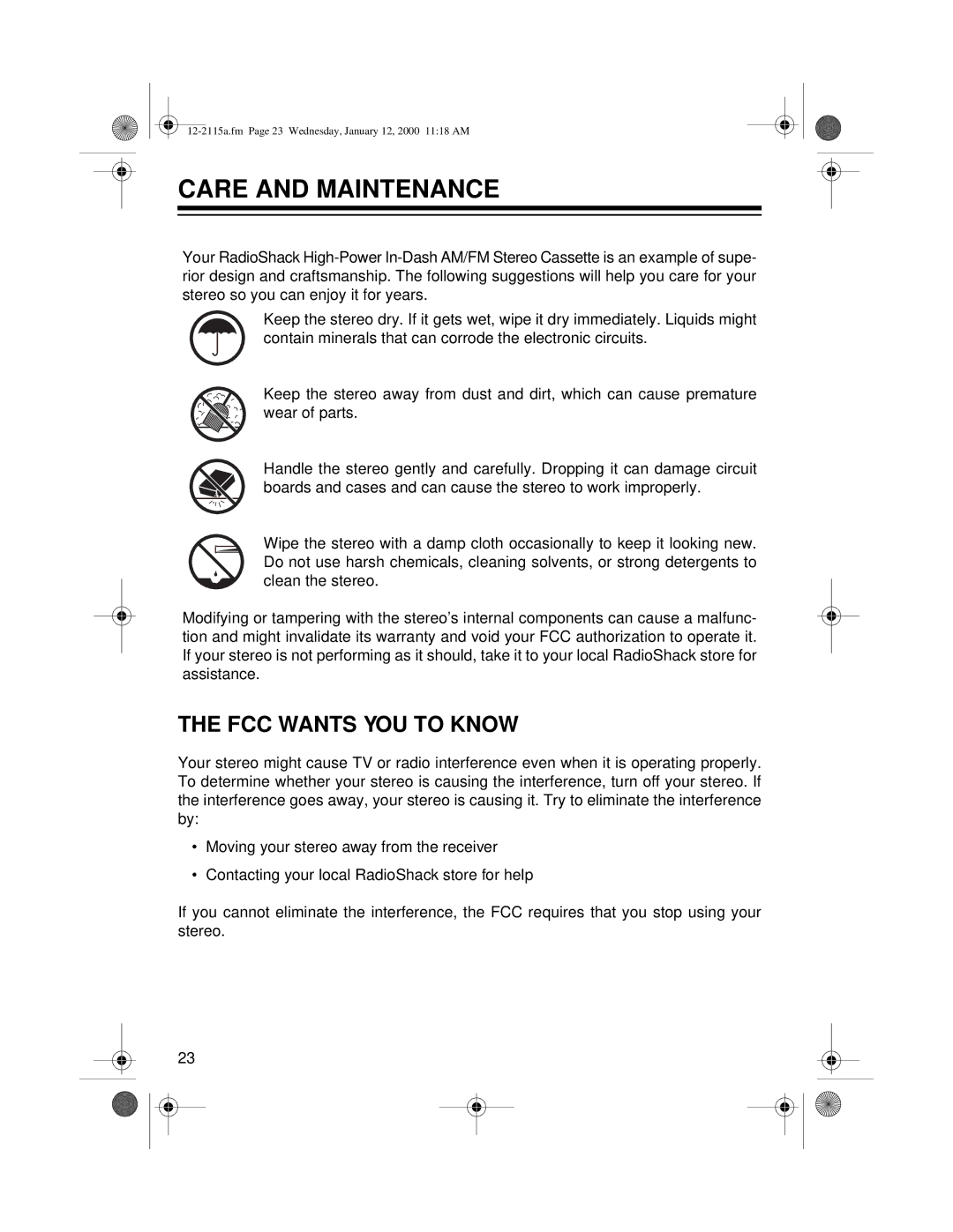 Radio Shack AM/FM Stereo Cassette owner manual Care and Maintenance, FCC Wants YOU to Know 