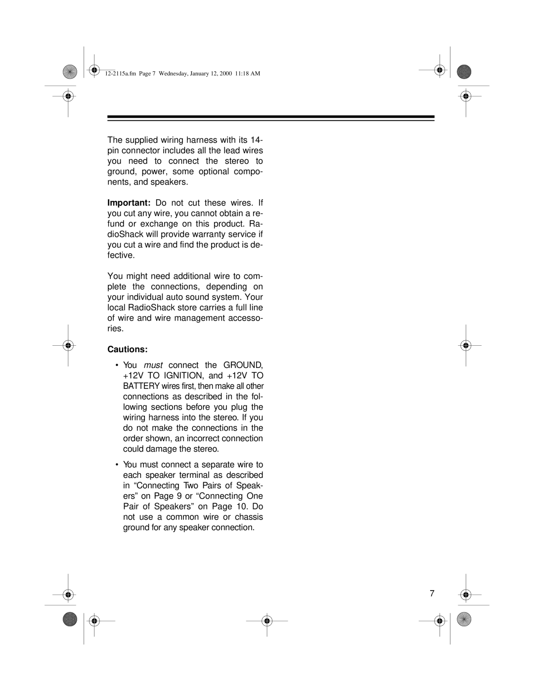 Radio Shack AM/FM Stereo Cassette owner manual 12-2115a.fm Page 7 Wednesday, January 12, 2000 1118 AM 