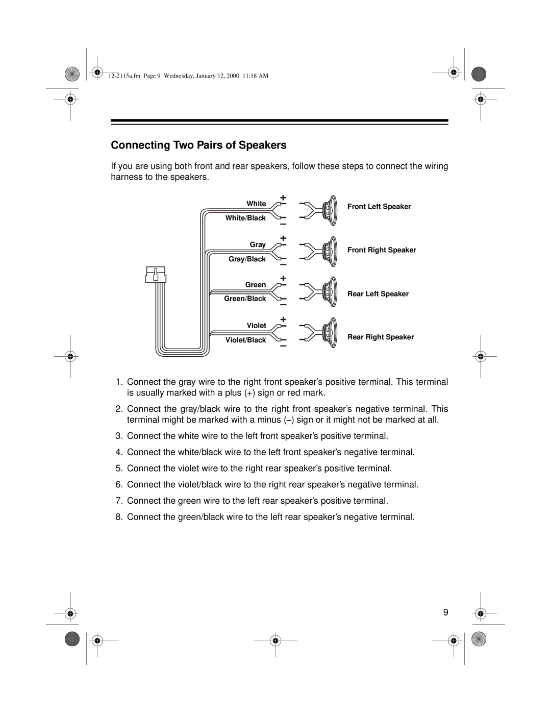 Radio Shack AM/FM Stereo Cassette owner manual Connecting Two Pairs of Speakers 