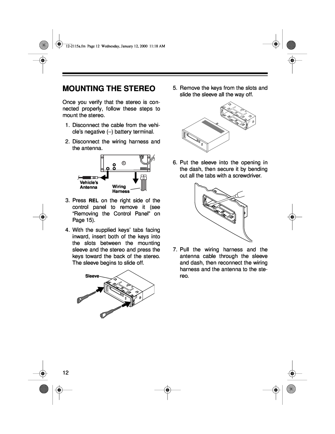 Radio Shack AM/FM Stereo Cassette owner manual Mounting The Stereo 