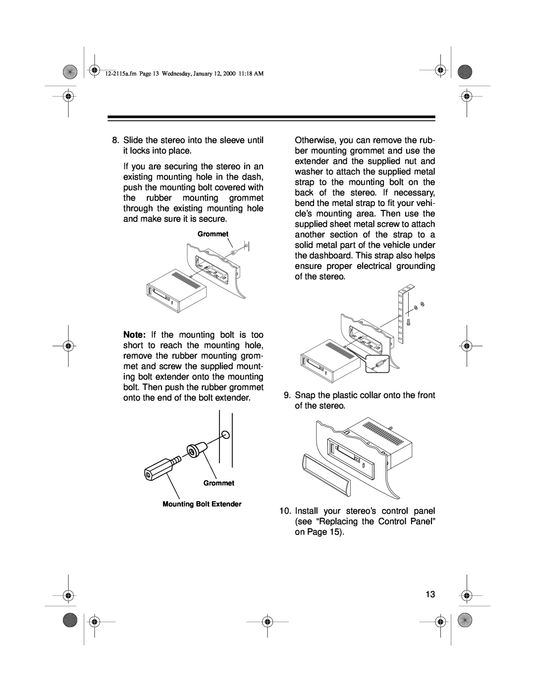 Radio Shack AM/FM Stereo Cassette owner manual Slide the stereo into the sleeve until it locks into place 