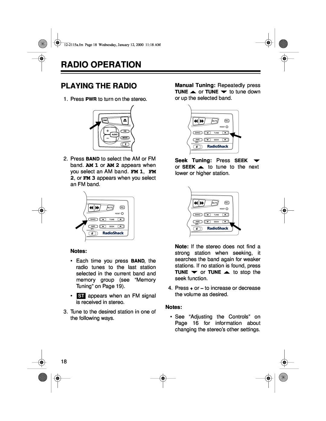 Radio Shack AM/FM Stereo Cassette owner manual Radio Operation, Playing The Radio 