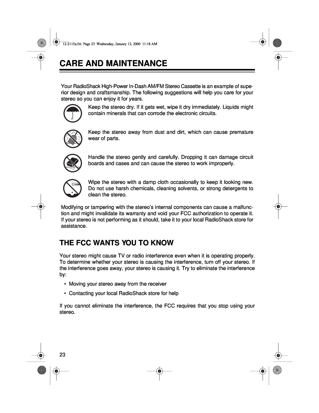 Radio Shack AM/FM Stereo Cassette owner manual Care And Maintenance, The Fcc Wants You To Know 