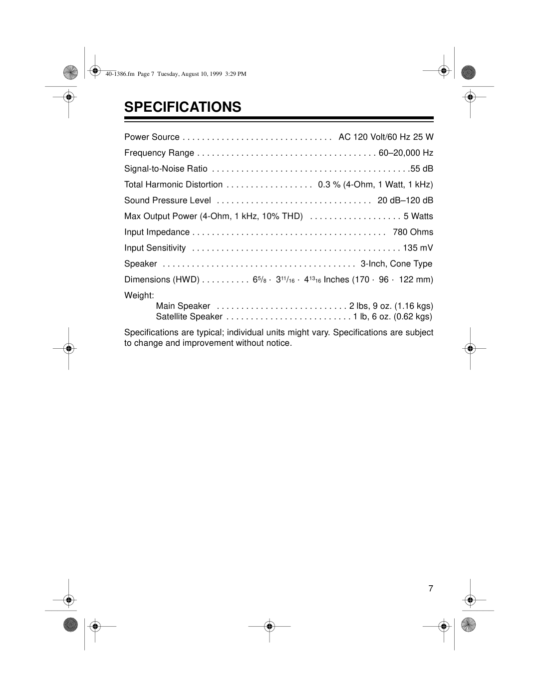 Radio Shack AMX-14 owner manual Specifications 