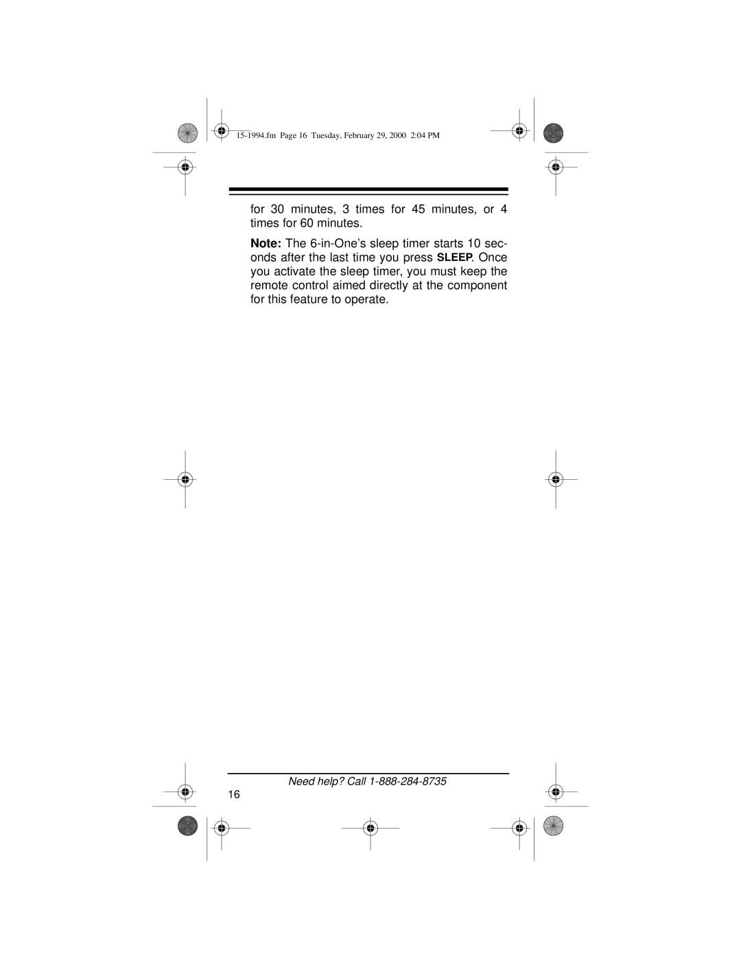 Radio Shack Audio/ Video Remote Control owner manual Fm Page 16 Tuesday, February 29, 2000 204 PM 