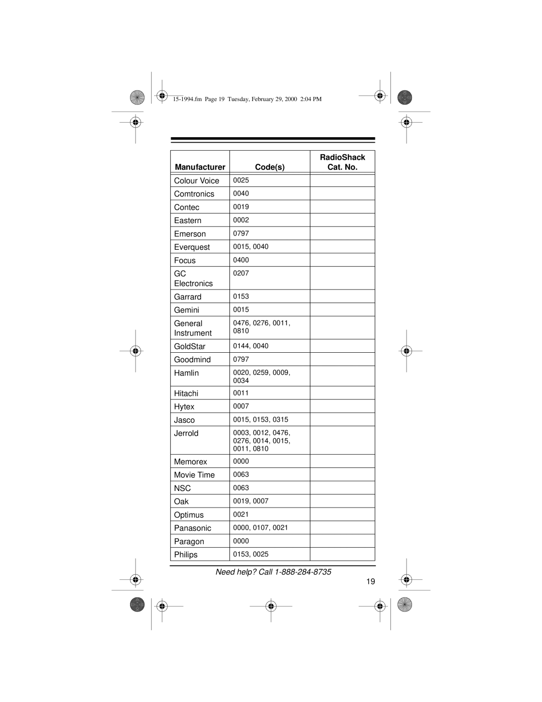 Radio Shack Audio/ Video Remote Control owner manual Nsc 