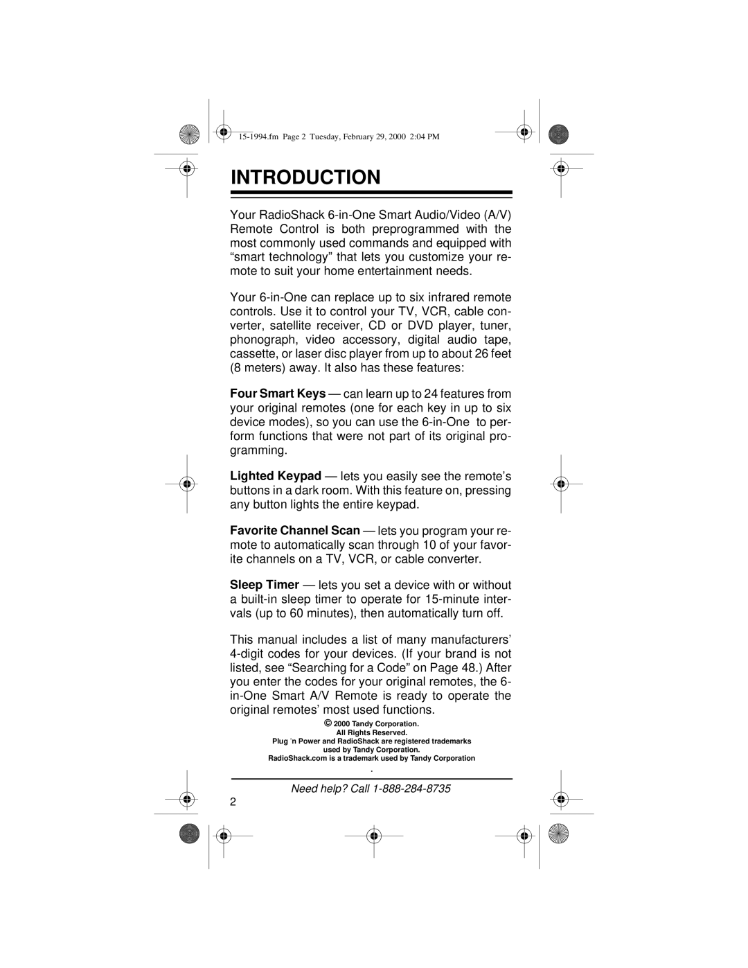 Radio Shack Audio/ Video Remote Control owner manual Introduction 