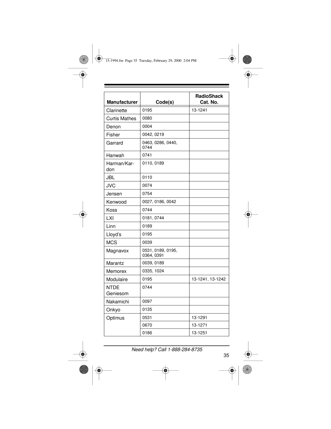 Radio Shack Audio/ Video Remote Control owner manual Jbl, Ntde 