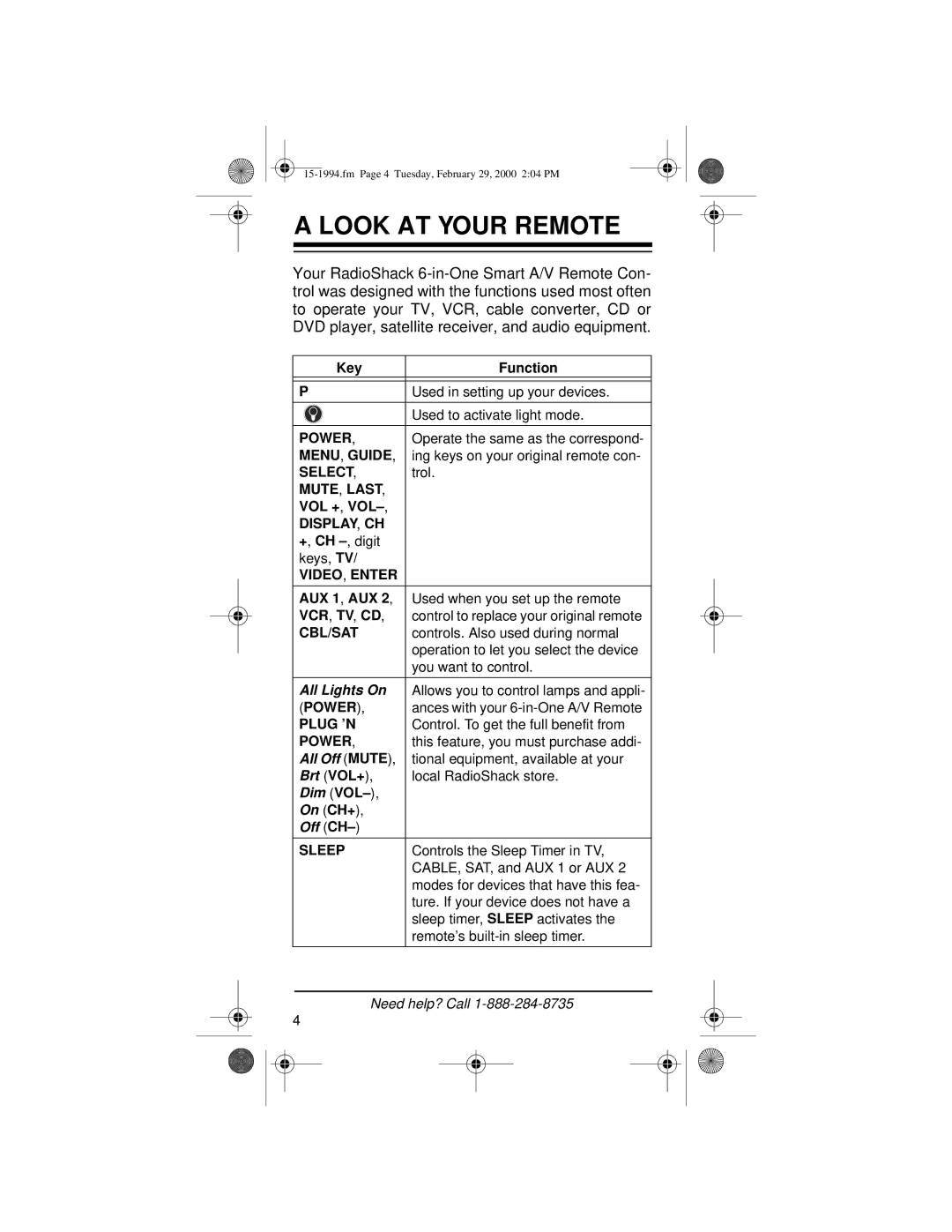 Radio Shack Audio/ Video Remote Control owner manual Look AT Your Remote, Cbl/Sat 