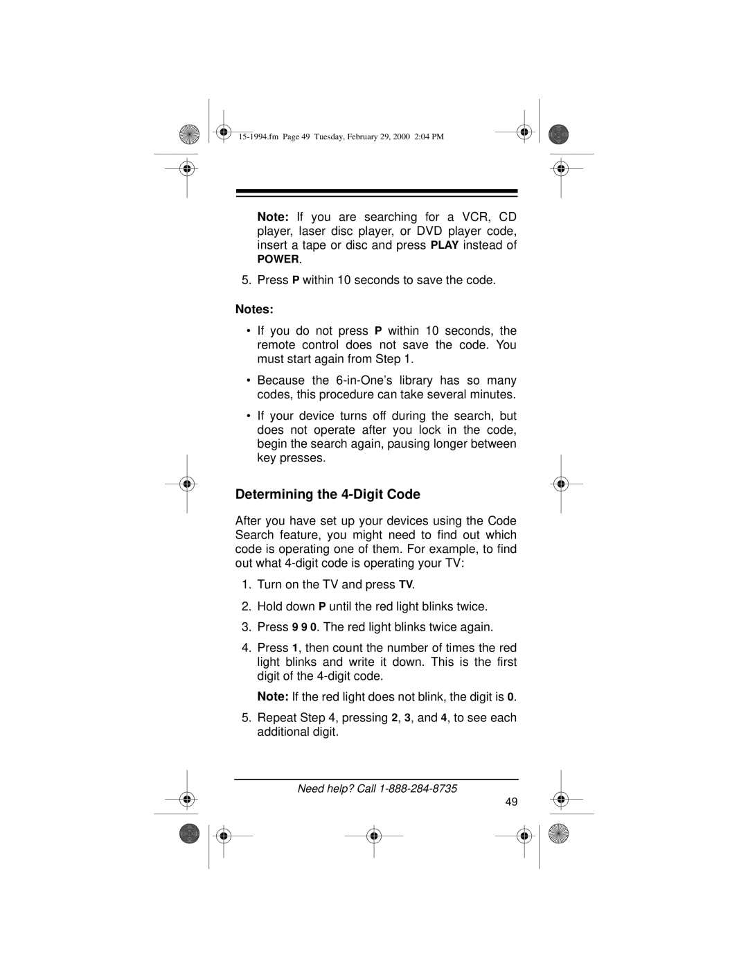 Radio Shack Audio/ Video Remote Control owner manual Determining the 4-Digit Code 