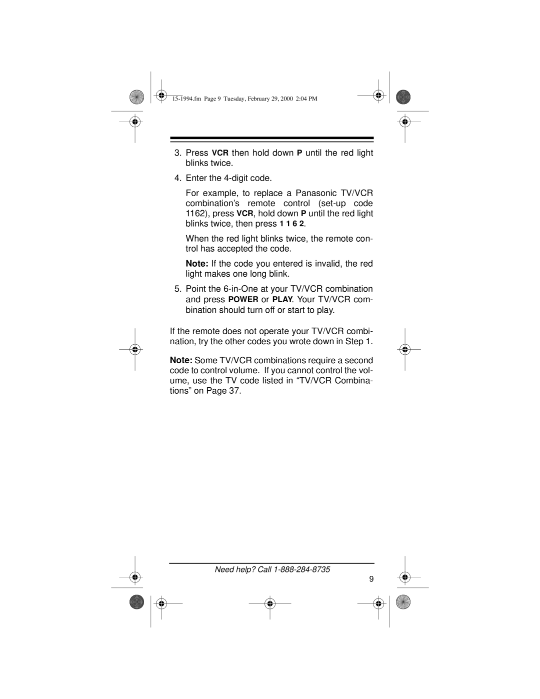 Radio Shack Audio/ Video Remote Control owner manual Fm Page 9 Tuesday, February 29, 2000 204 PM 