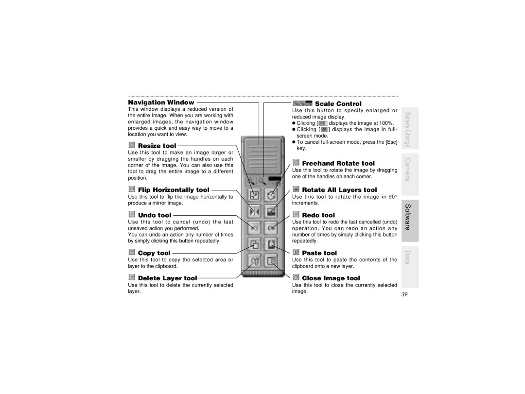 Radio Shack B-020405 Navigation Window, Resize tool, Flip Horizontally tool, Undo tool, Copy tool, Freehand Rotate tool 