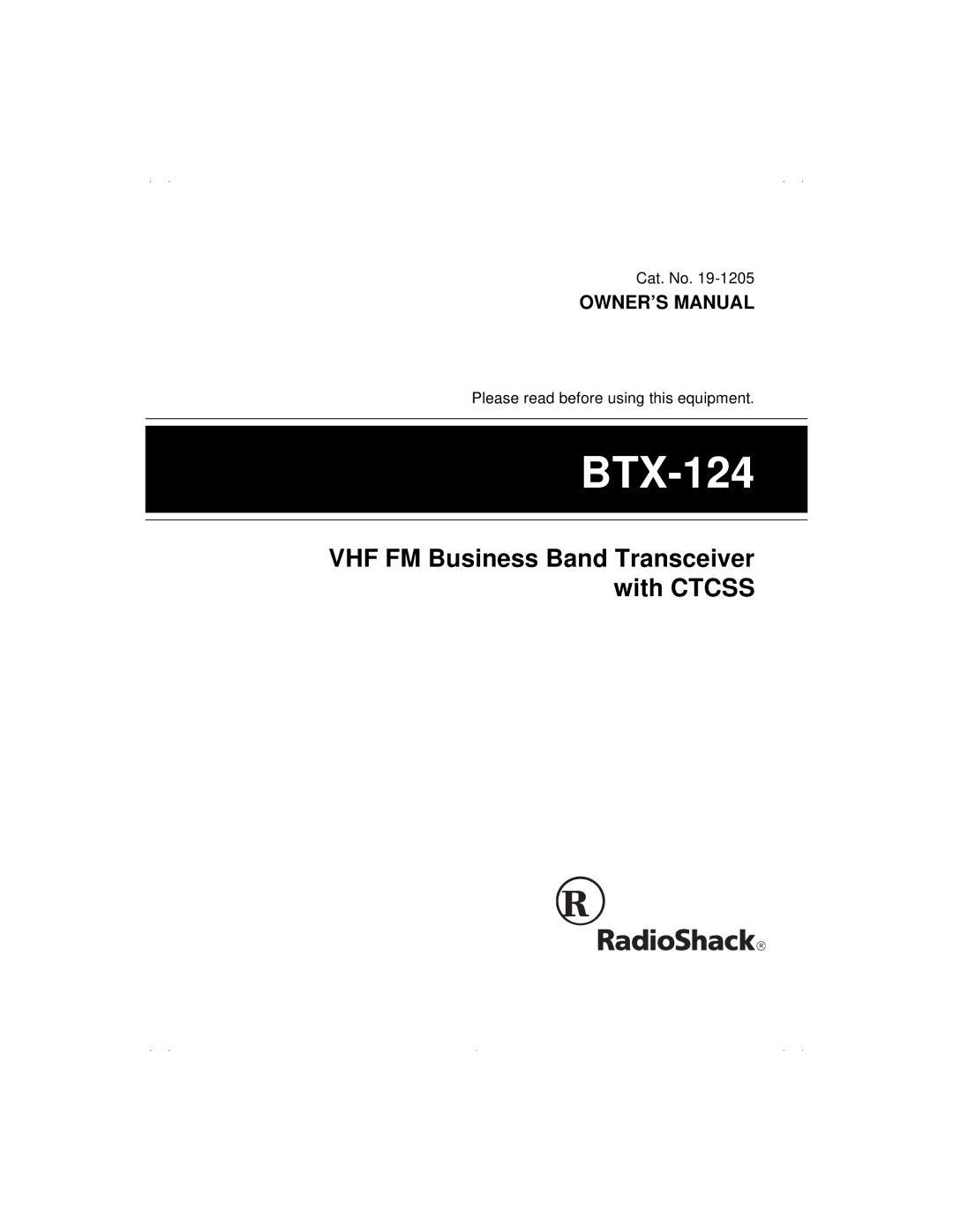 Radio Shack BTX-124 owner manual 