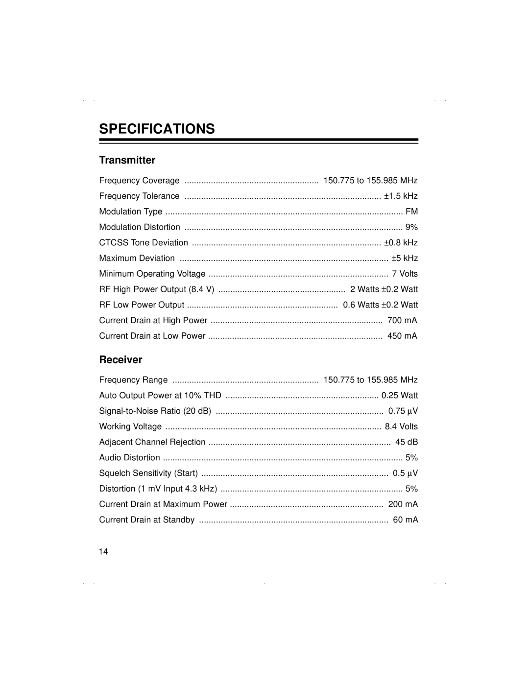 Radio Shack BTX-124 owner manual Specifications, Transmitter 