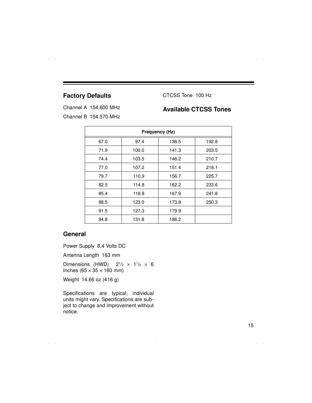 Radio Shack BTX-124 owner manual Factory Defaults 