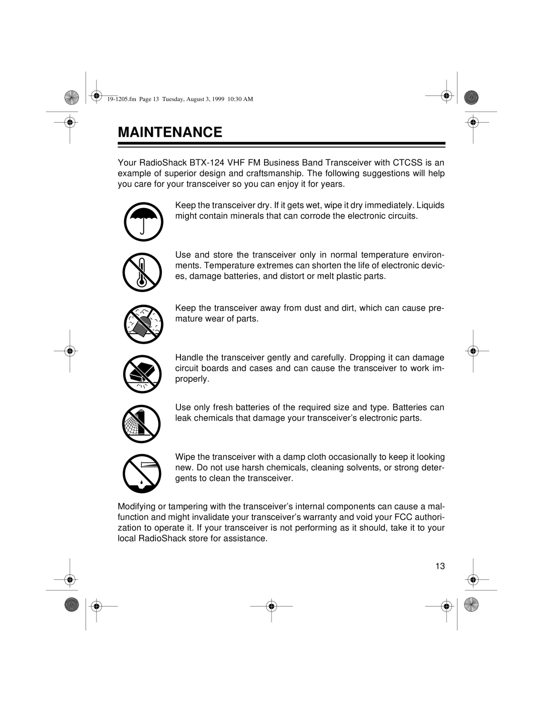 Radio Shack BTX-124 owner manual Maintenance 