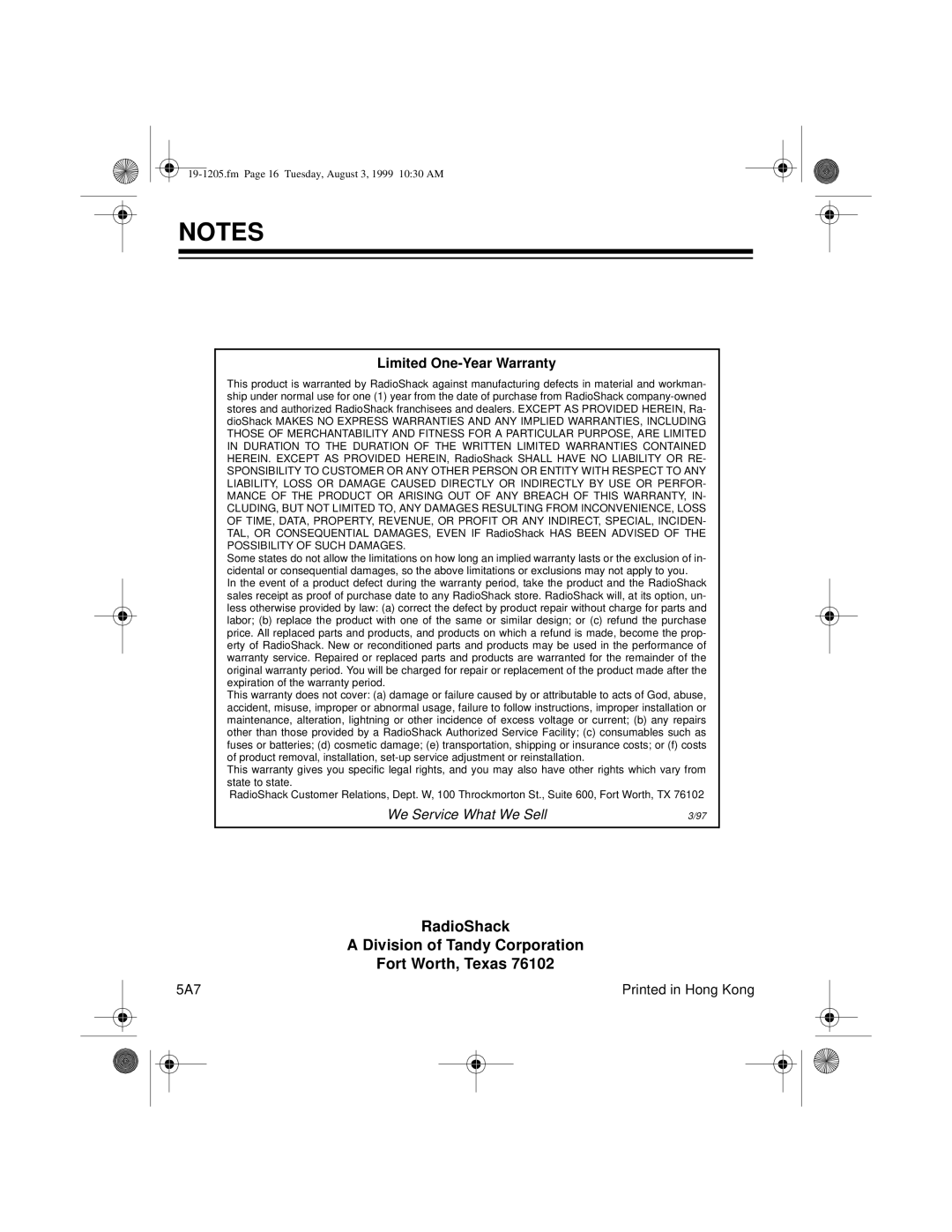 Radio Shack BTX-124 owner manual RadioShack Division of Tandy Corporation Fort Worth, Texas 