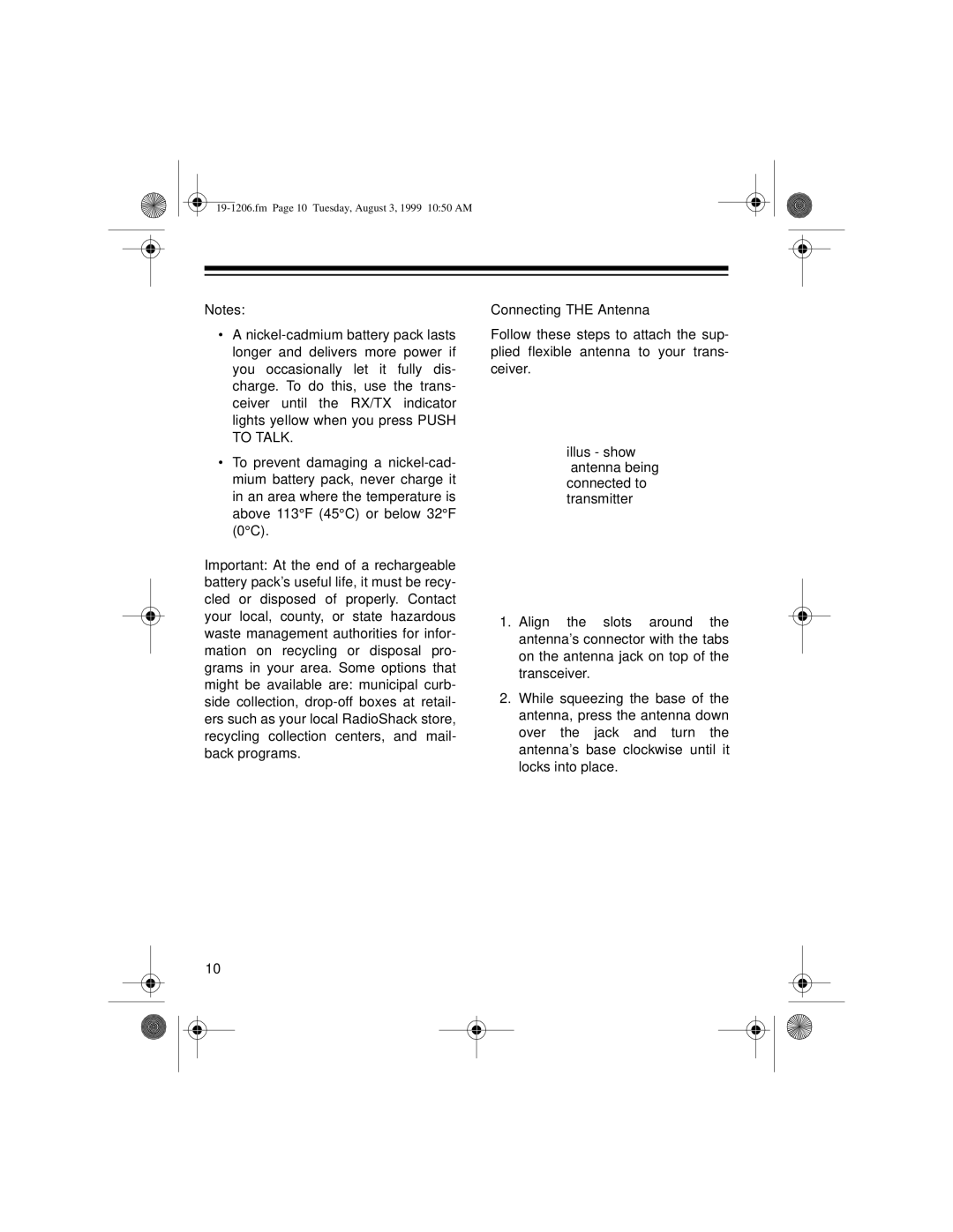 Radio Shack BTX-127 owner manual Fm Page 10 Tuesday, August 3, 1999 1050 AM 