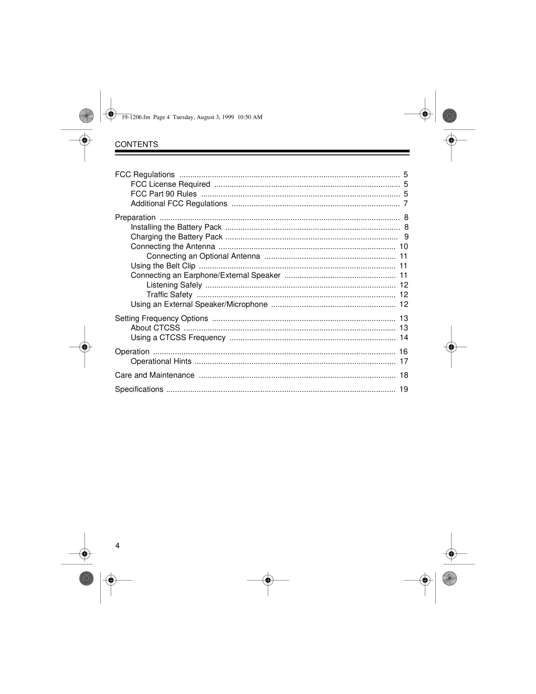 Radio Shack BTX-127 owner manual Contents 