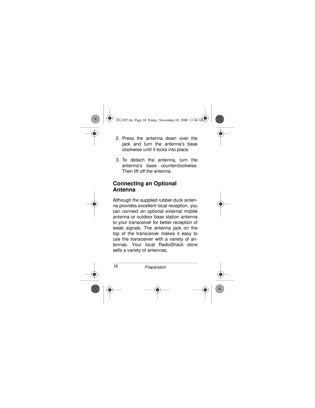 Radio Shack BTX-128 owner manual Connecting an Optional Antenna 