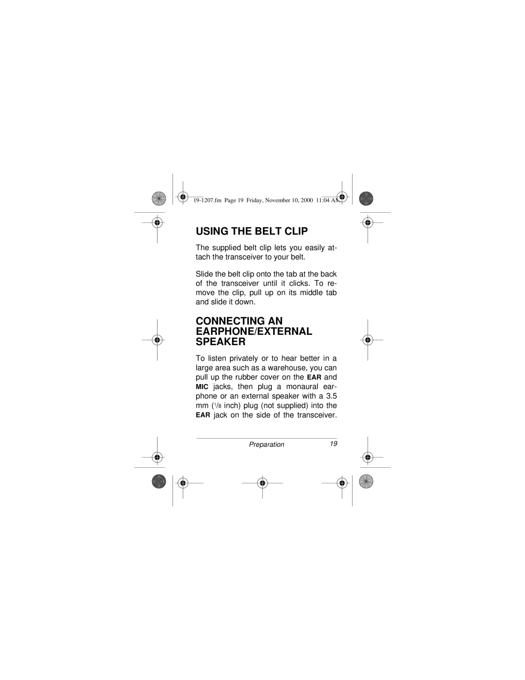 Radio Shack BTX-128 owner manual Using the Belt Clip, Connecting AN EARPHONE/EXTERNAL Speaker 