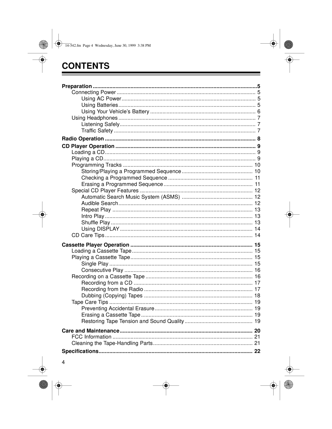 Radio Shack CD-3318 owner manual Contents 