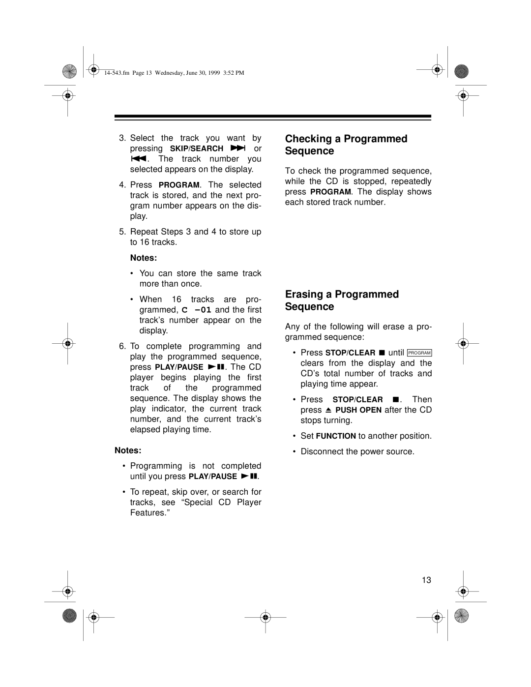 Radio Shack CD-3319 owner manual Checking a Programmed Sequence, Erasing a Programmed Sequence 