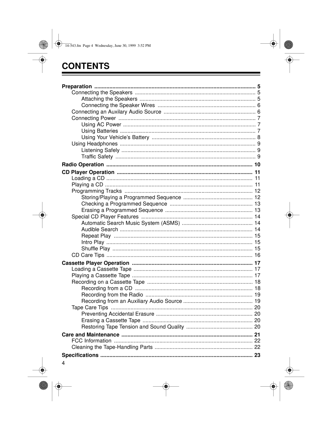 Radio Shack CD-3319 owner manual Contents 
