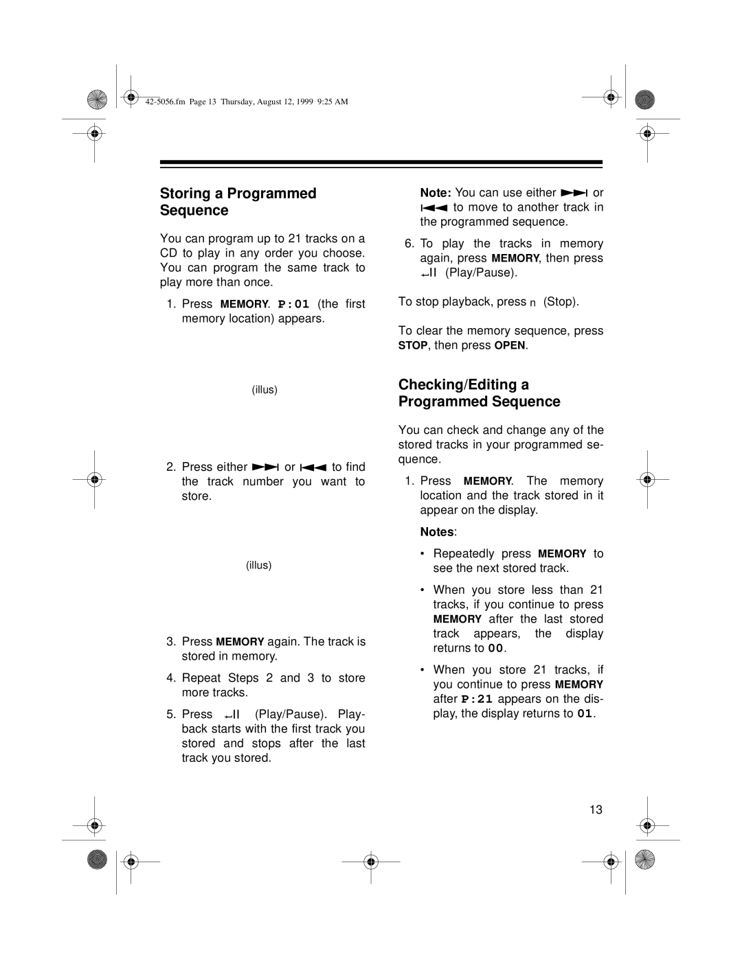 Radio Shack CD-3445 owner manual Storing a Programmed Sequence, Checking/Editing a Programmed Sequence 