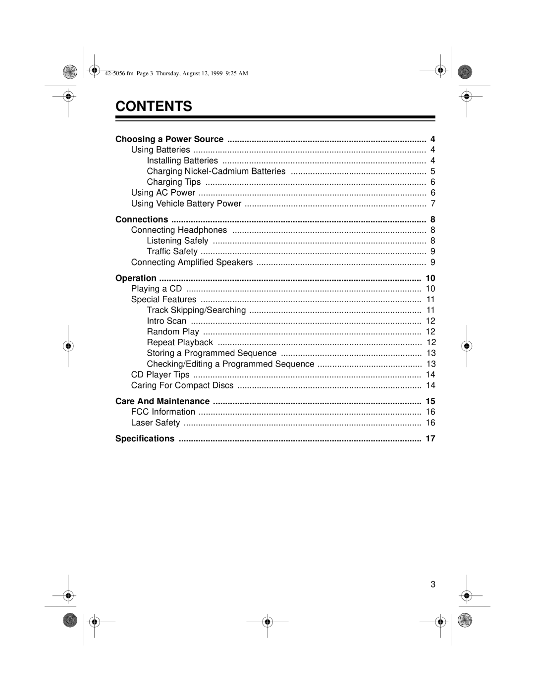 Radio Shack CD-3445 owner manual Contents 