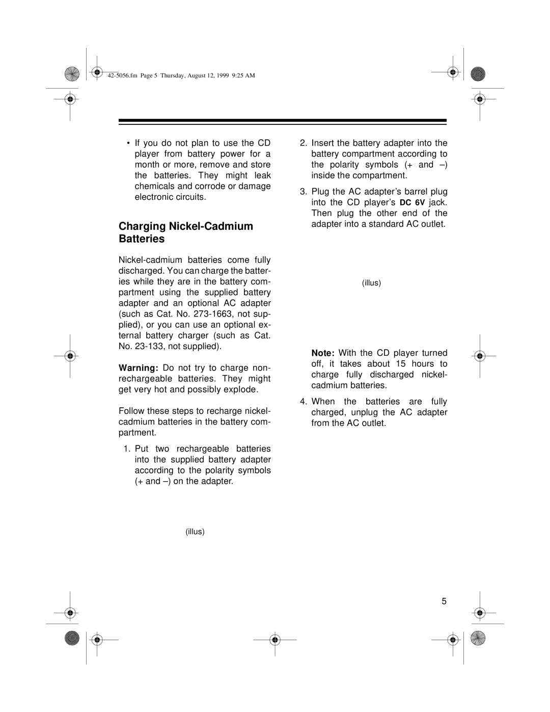 Radio Shack CD-3445 owner manual Charging Nickel-Cadmium Batteries 