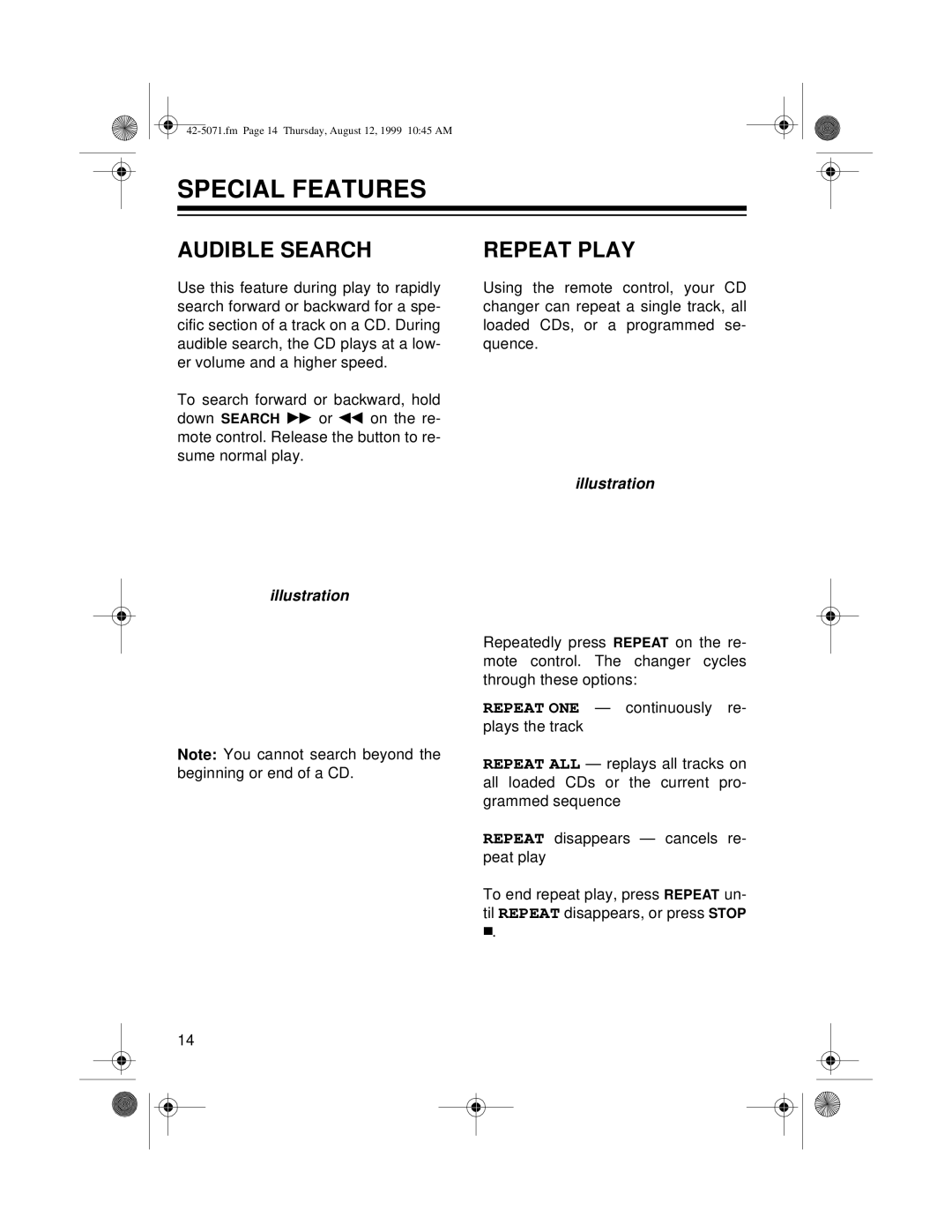 Radio Shack CD-8150 owner manual Special Features, Audible Search, Repeat Play 