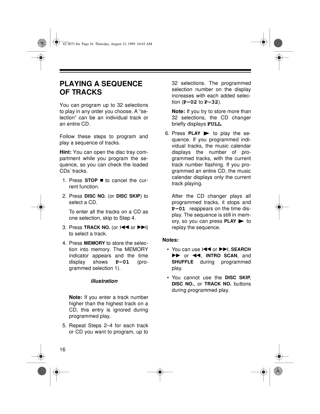 Radio Shack CD-8150 owner manual Playing a Sequence of Tracks 