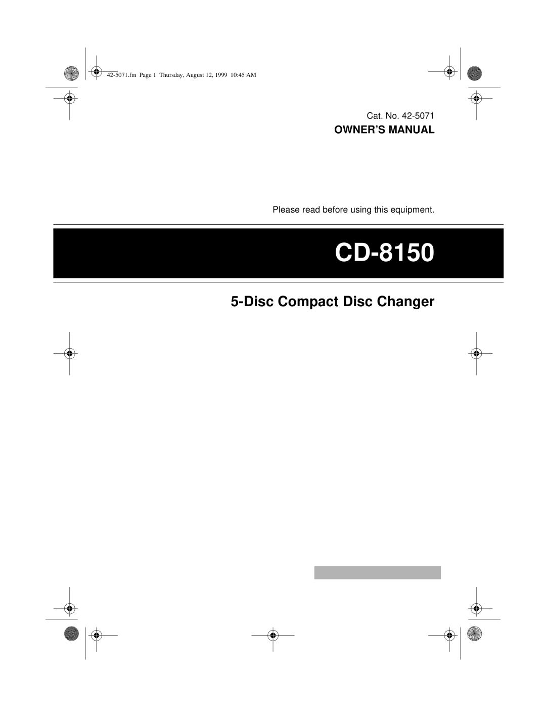 Radio Shack CD-8150 owner manual DiscCompact Disc Changer 
