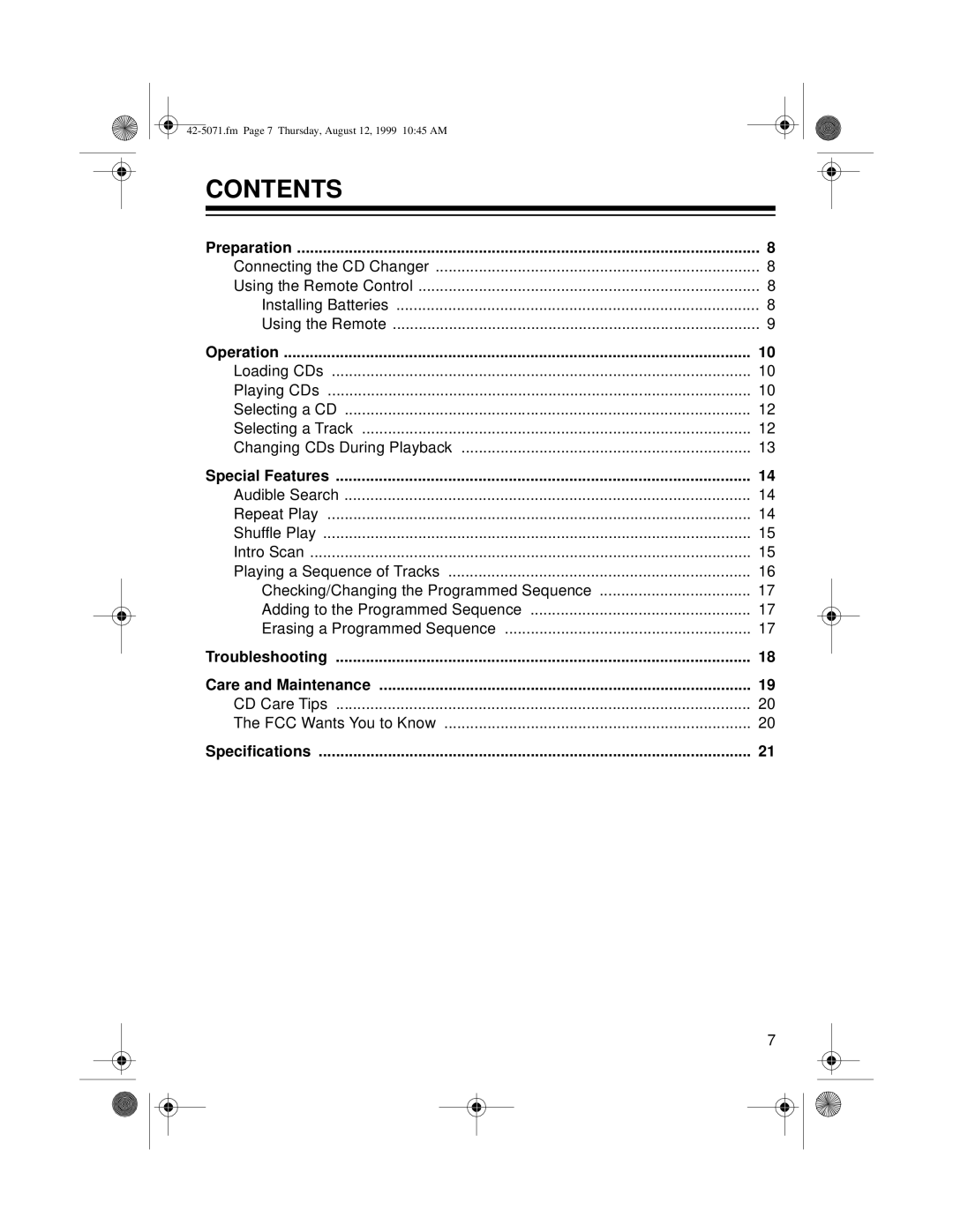 Radio Shack CD-8150 owner manual Contents 